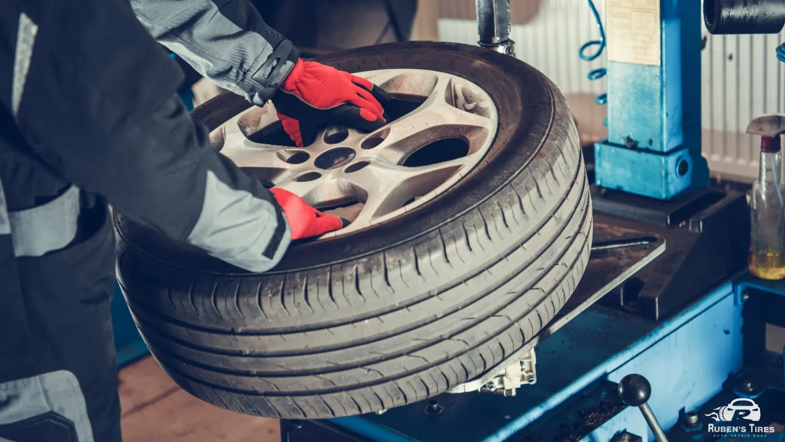 Technician performing a detailed tire inspection at Ruben’s Tires in Altamonte Springs.