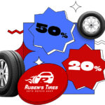 Graphic showcasing tire and auto repair discounts with percentages, representing Rubens Tires Auto Repair Offers Altamonte Springs and savings for customers.